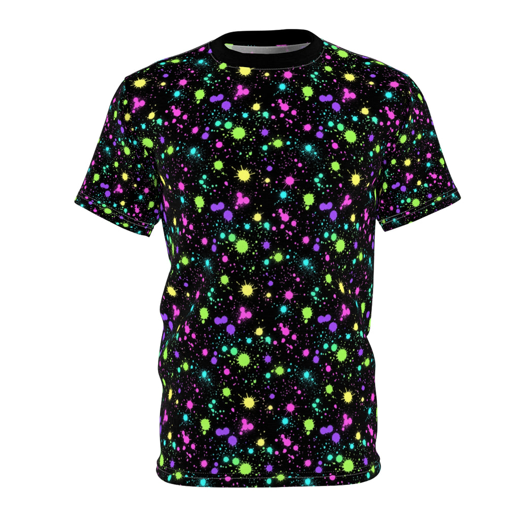 Neon Paint Splatters Tee | Black Galaxy All-Over Print