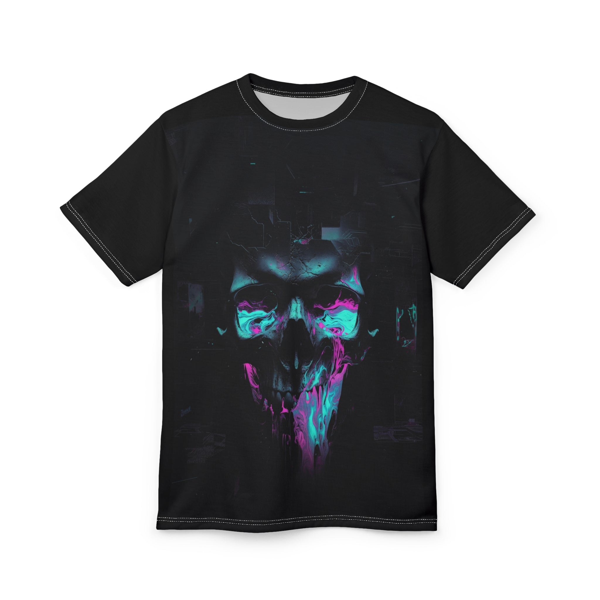 Neon Glitch Skull Tee | Cyberpunk Skull T-Shirt