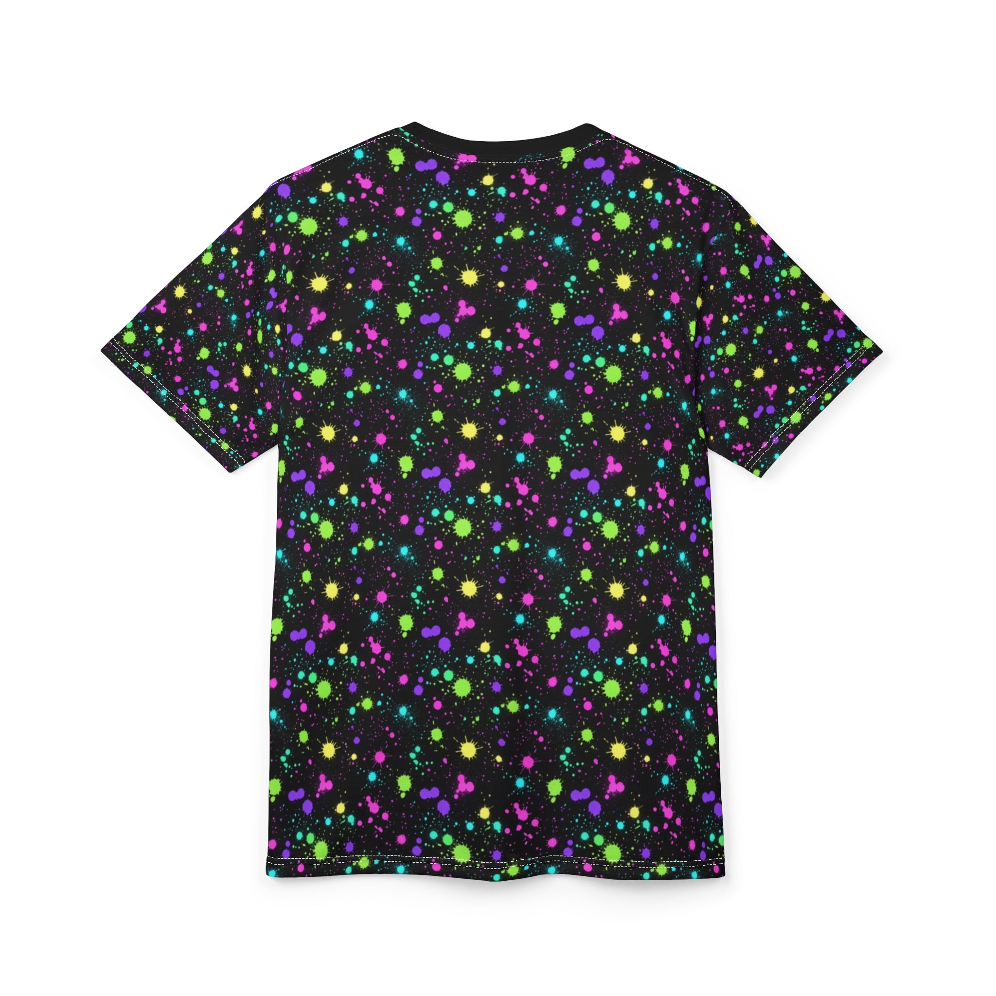 Neon Paint Splatters Tee | Black Galaxy All-Over Print