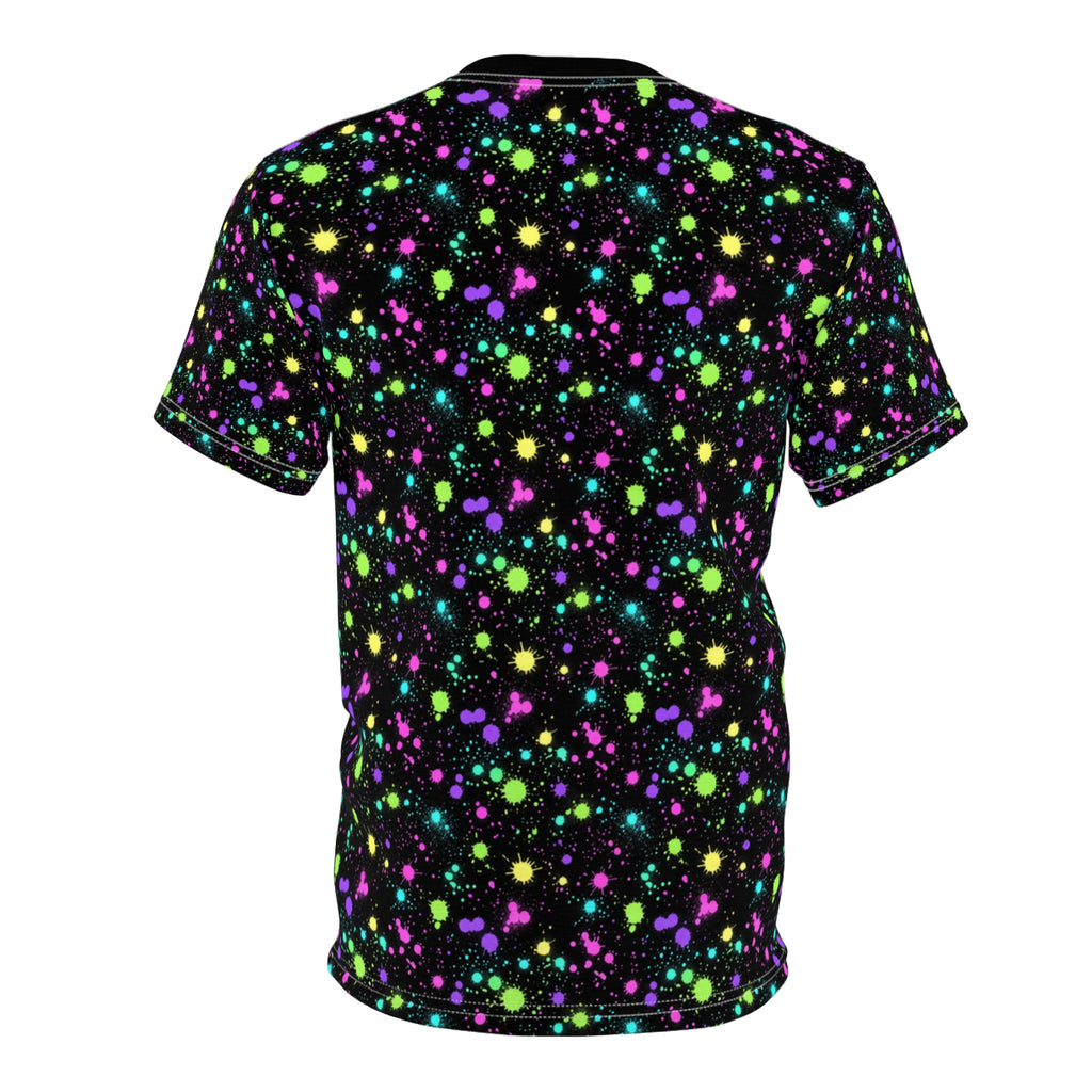 Neon Paint Splatters Tee | Black Galaxy All-Over Print
