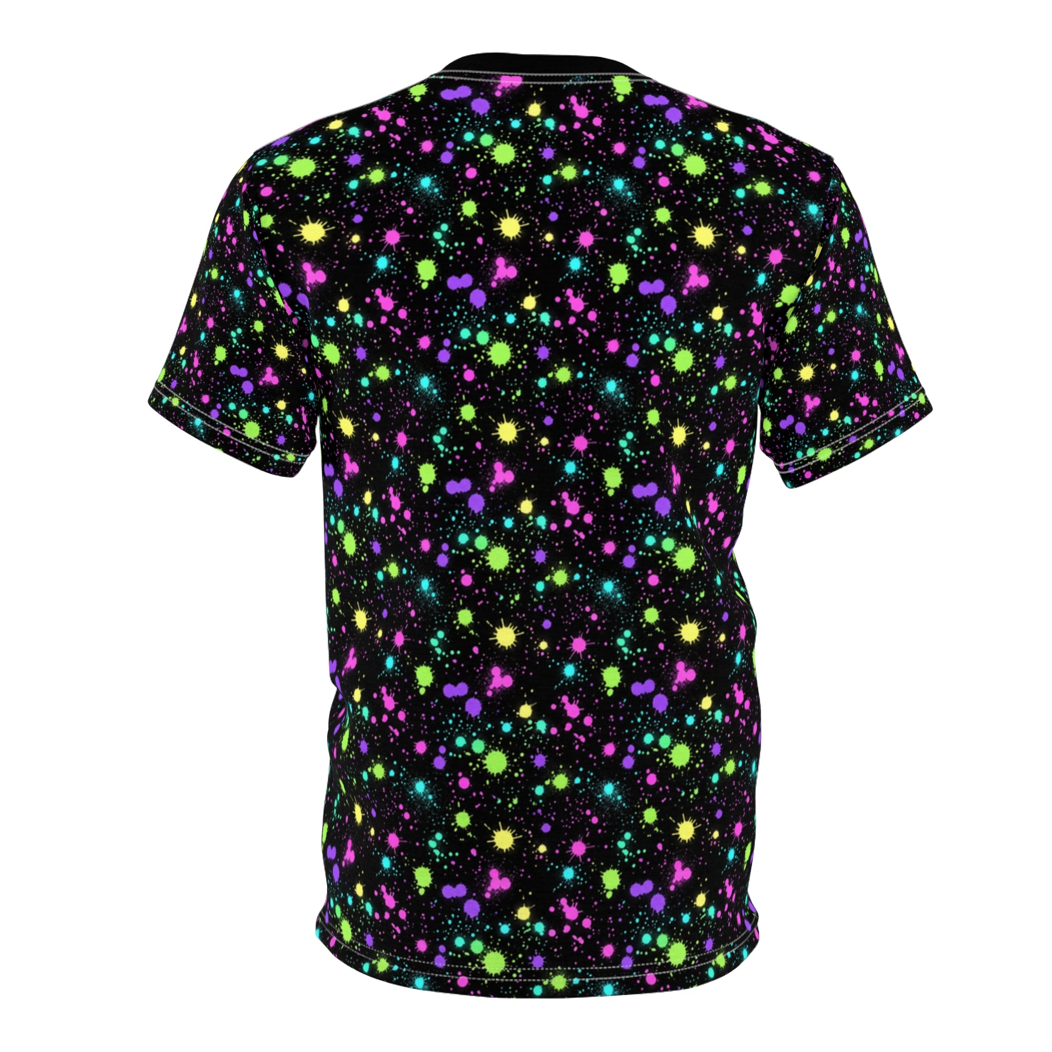 Neon Paint Splatters Tee | Black Galaxy All-Over Print