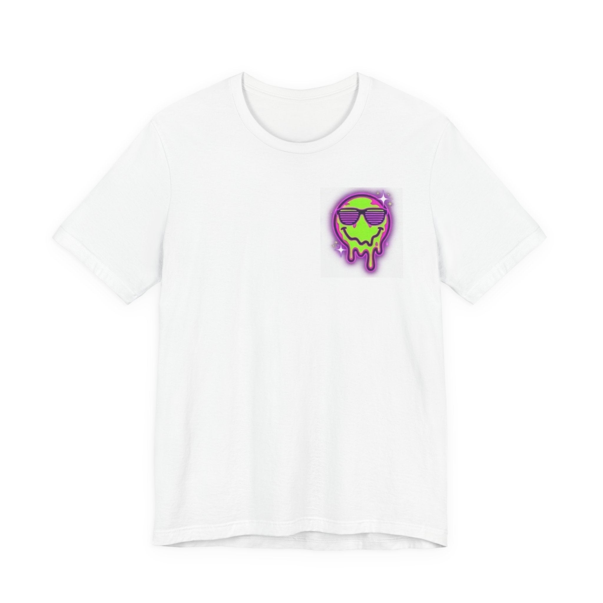 Drip Neon Smiley T‑Shirt — Green Melting Skull with Sunglasses Graphic