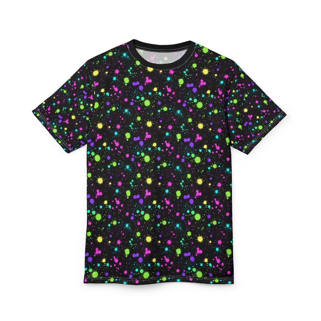Neon Paint Splatters Tee | Black Galaxy All-Over Print