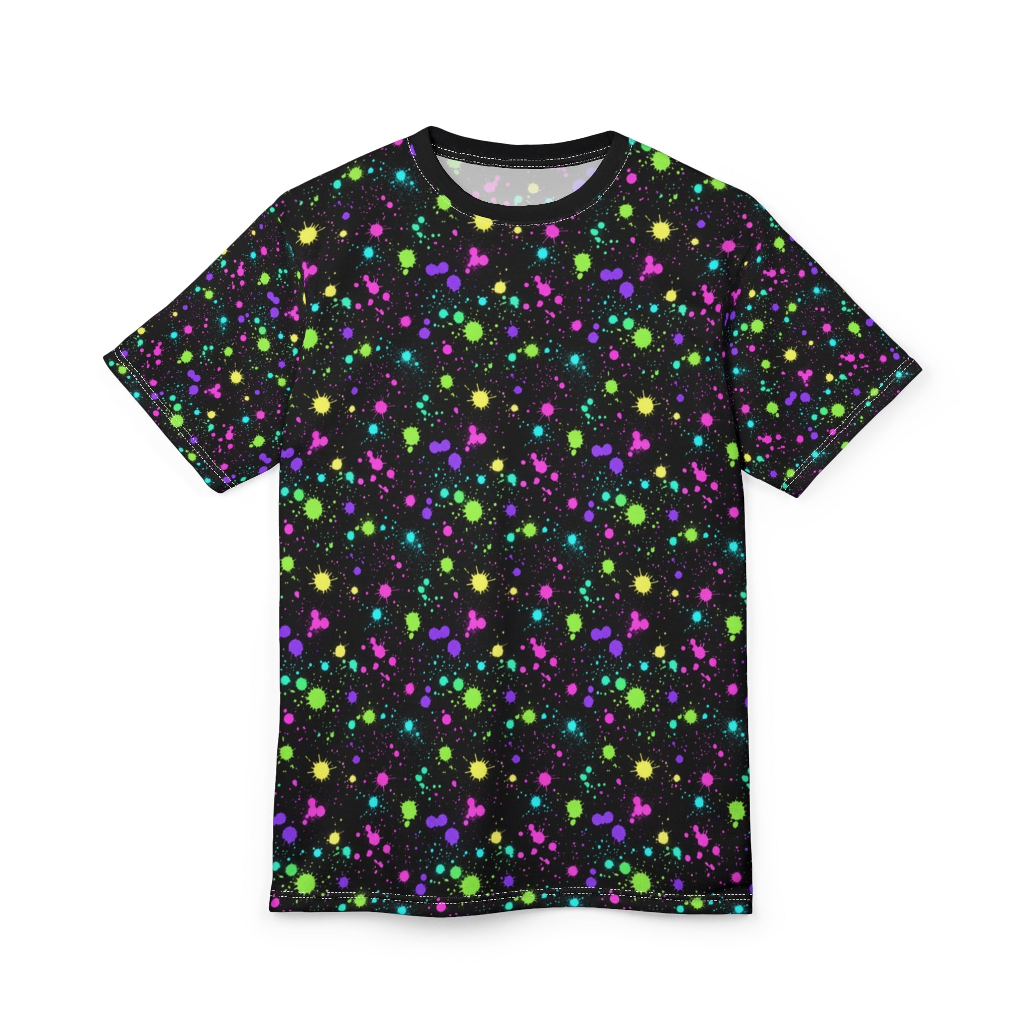 Neon Paint Splatters Tee | Black Galaxy All-Over Print