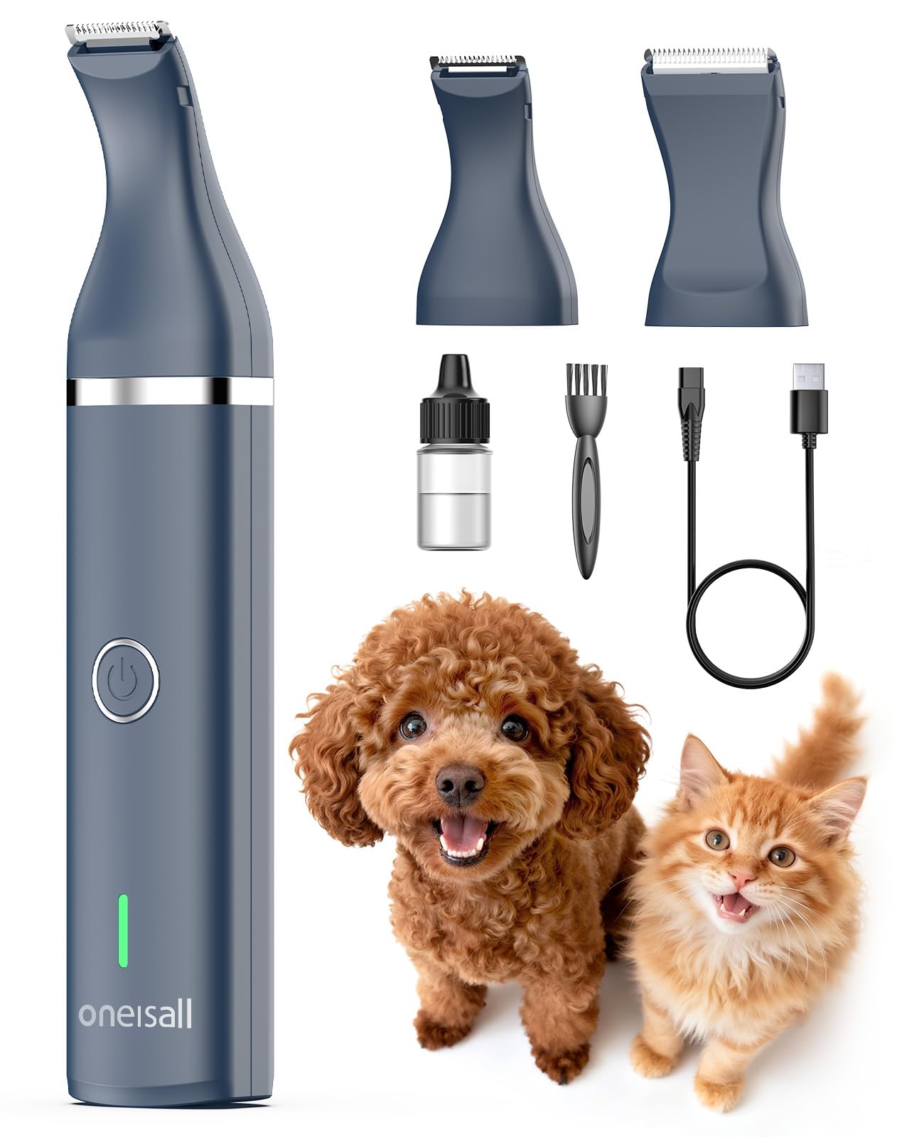 oneisall Dog Clippers with Double Blades,Cordless Small Pet Hair Grooming Trimmer,Low Noise for Trimming Dog's Hair Around Paws, Eyes, Ears, Face, Rump (White)