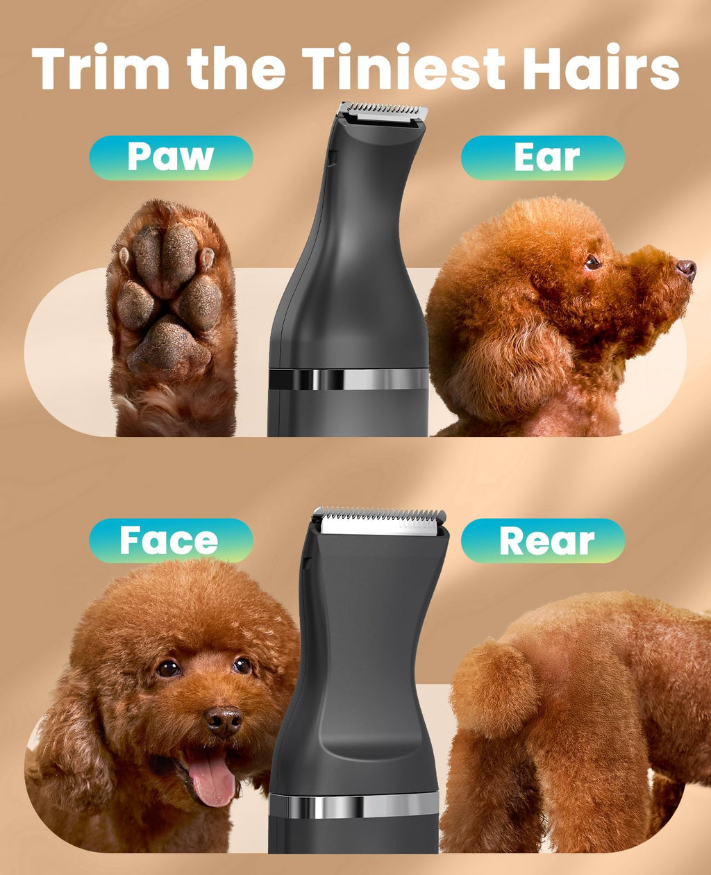 oneisall Dog Clippers with Double Blades,Cordless Small Pet Hair Grooming Trimmer,Low Noise for Trimming Dog's Hair Around Paws, Eyes, Ears, Face, Rump (White)
