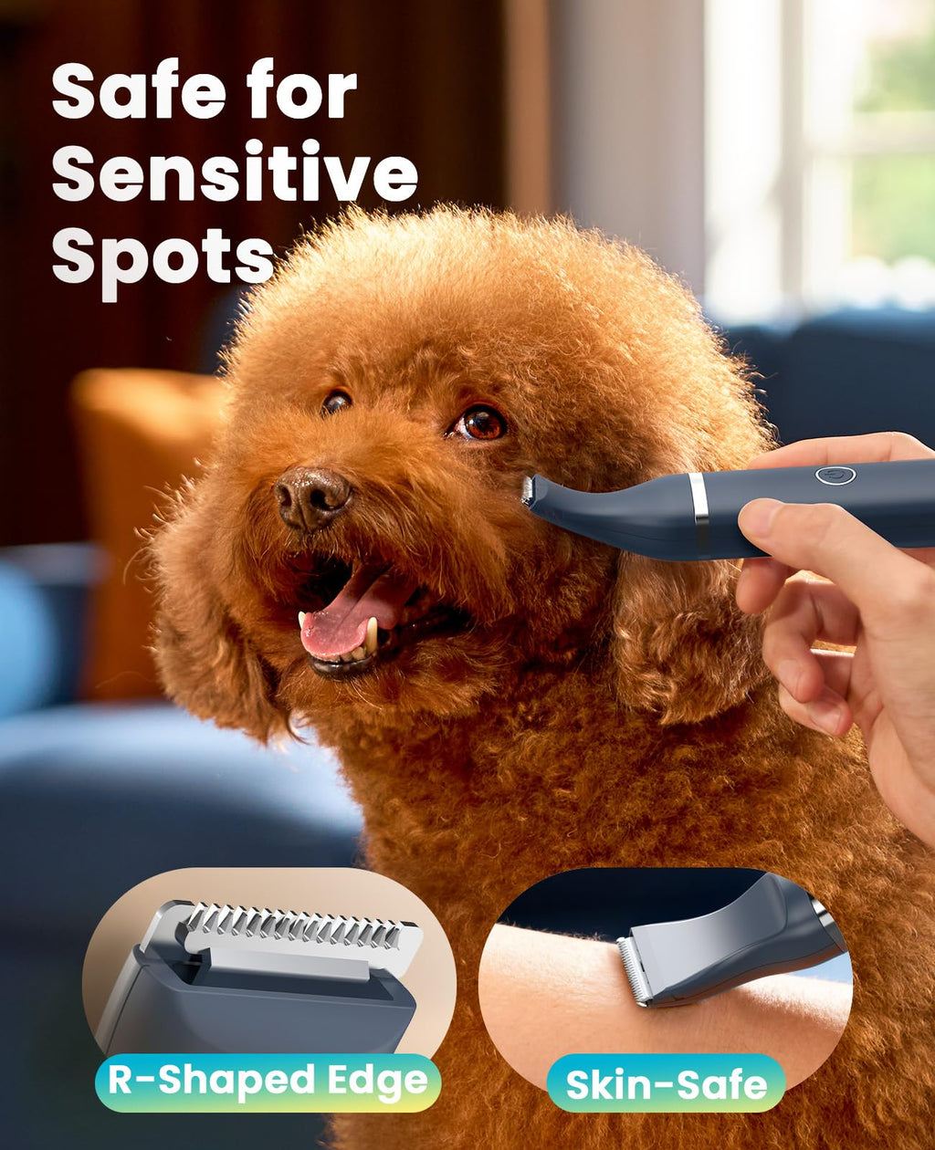 oneisall Dog Clippers with Double Blades,Cordless Small Pet Hair Grooming Trimmer,Low Noise for Trimming Dog's Hair Around Paws, Eyes, Ears, Face, Rump (White)