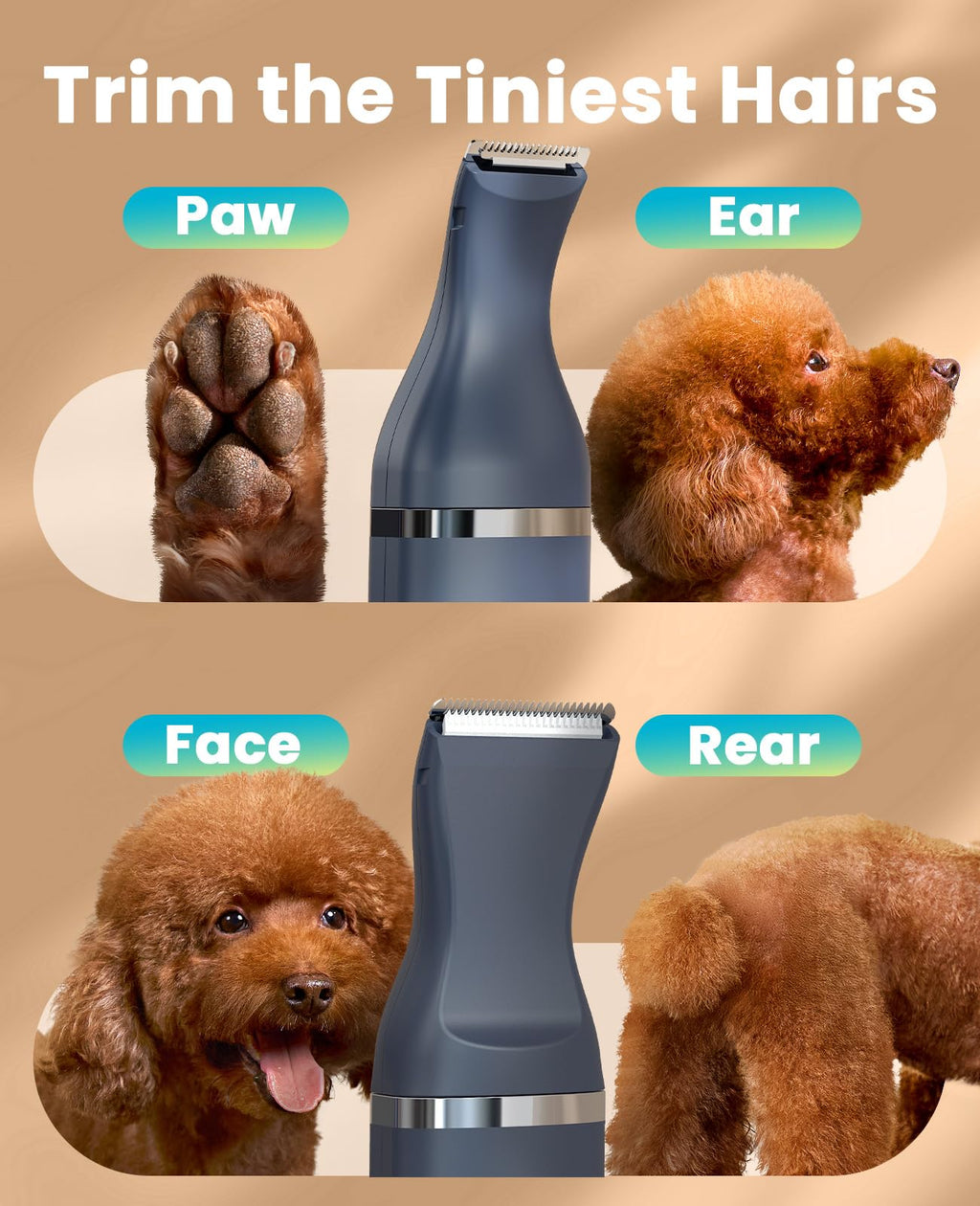 oneisall Dog Clippers with Double Blades,Cordless Small Pet Hair Grooming Trimmer,Low Noise for Trimming Dog's Hair Around Paws, Eyes, Ears, Face, Rump (White)