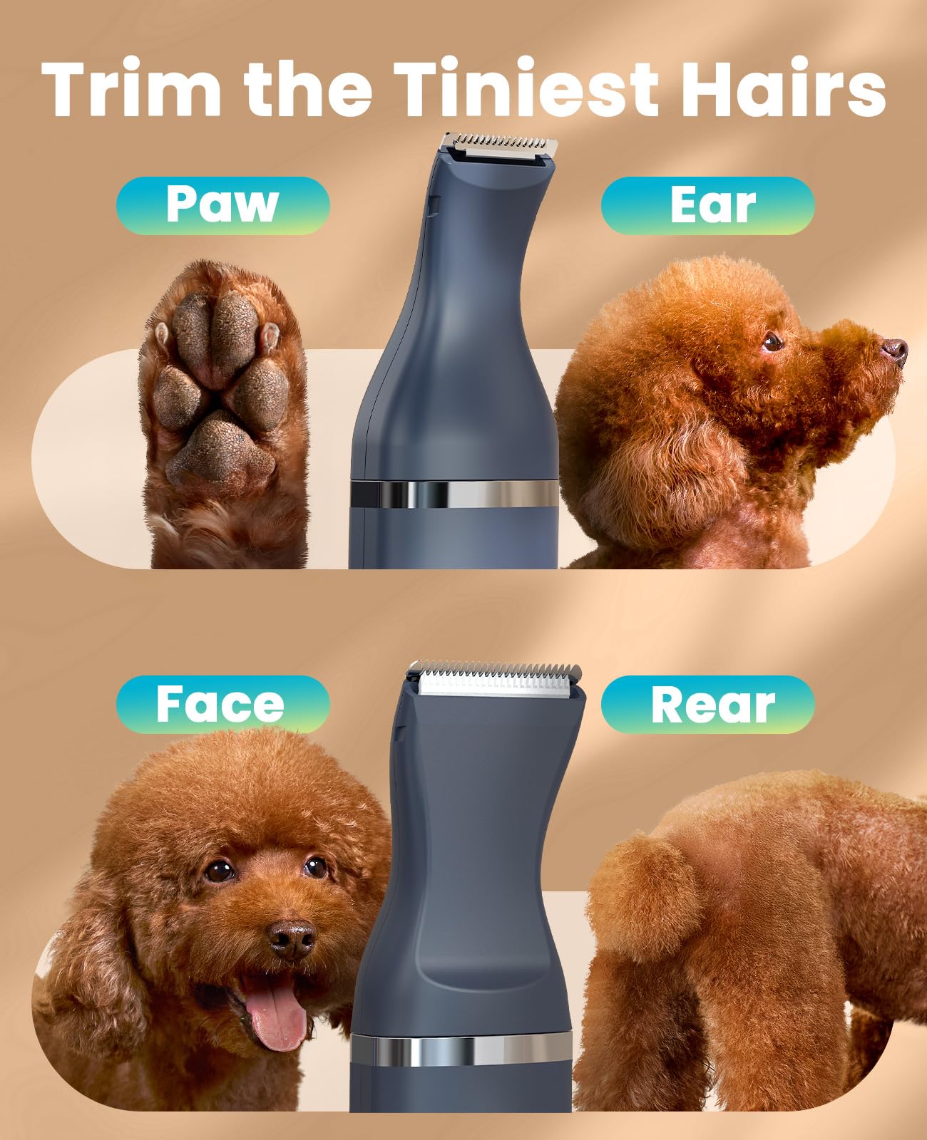 oneisall Dog Clippers with Double Blades,Cordless Small Pet Hair Grooming Trimmer,Low Noise for Trimming Dog's Hair Around Paws, Eyes, Ears, Face, Rump (White)